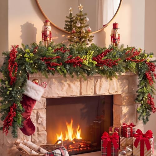 6 ft Christmas Norfolk Pine Garland Artificial Red Berry Garland by FineCheer