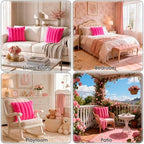 Faux Fur Decorative Throw Pillow Covers 20x20 Set of 2, Rose Red - Image 3