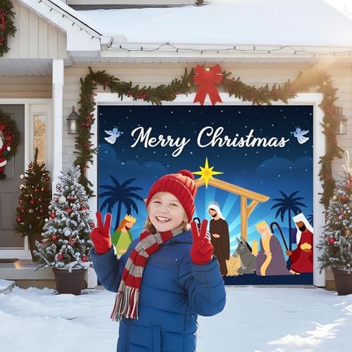 Garage Door Christmas Cover 7x8: Single Garage Nativity Scene Decorations with Bar Magnets & Ropes, Holiday Garage Door Banner Decorative Xmas, Party Wall Backdrop Indoor Outdoor - Image 4