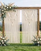 BECHAEO Boho Macrame Curtain with Leaves Tassels, 2PCS 39" x 79" White C by BECHAEO