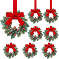 Knitgrip 8 Pcs Mini Christmas Kitchen Wreath with Red Bow Pine Cone Decor by Knitgrip