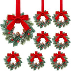 Knitgrip 8 Pcs Mini Christmas Kitchen Wreath with Red Bow Pine Cone Decor by Knitgrip