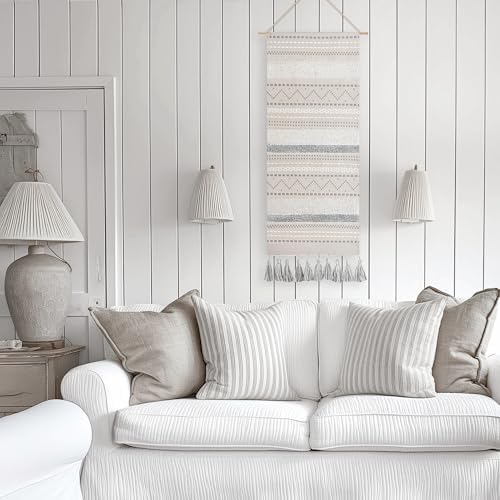 BlissBlush Long Vertical Wall Hanging Tapestry Woven Boho Farmhouse Decor Gray Cream Tassel Handmade Wall Art Decoration for Bedroom Living Room Dorm Nursery Apartment, 16x39 INCH - Image 6