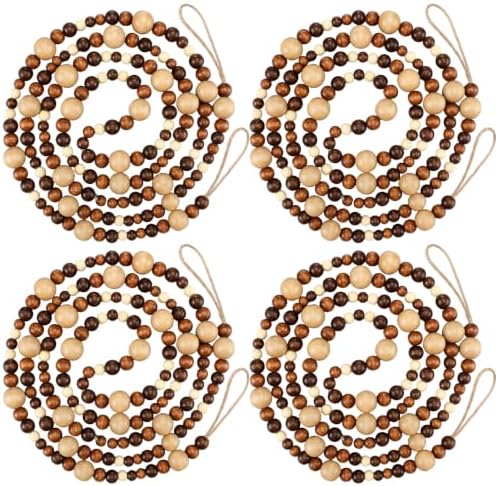 Bucherry 4 Pcs Christmas Wood Bead Garland 28.8 Feet, Coffee,Brown by Bucherry