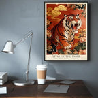 Chinese Lunar Year of the Tiger Art Print – Bold Valiant Powerful Adventurous Zodiac Wall Decor with Red Peony & Gold Cloud Pattern for Home Office and Apartment 8X12 in Black Framed - Image 6