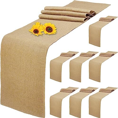 8 Pack Natural Burlap Table Runners,12 x 72 Inch Rustic Jute Table Runner and Placemats Bulk for Western Wedding Table Decorations,Farmhouse Style Party,Holiday,Kitchen Coffee Table Decor Cover by Wlirantim