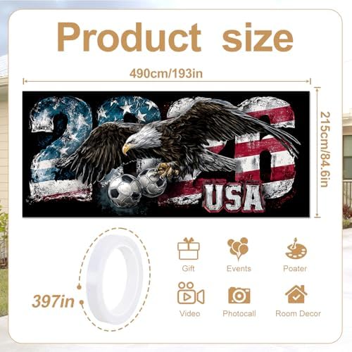 Soccer Garage Door Banner Decorations, 7x16ft Large Ameri can Flag Bald Eagle Football Mural, USA Soccer Cup Outdoor Decor for Double Garage Door, 2026 Tournament Party Supplies Wall Backdrop - Image 2