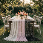 Artoid Mode 3PC Beige Black Pink Gauze Table Runner 120 Inch 10FT, Glitter Metallic Foil Sheer for Wedding Anniversary Holiday Birthday Home Party Decor by ArtoidMode