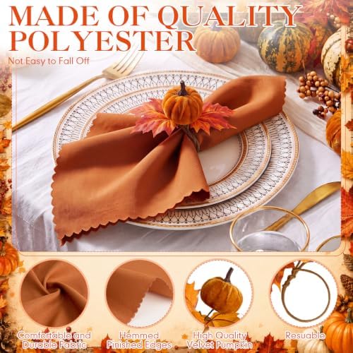 Preboun Fall Thanksgiving Cloth Napkins Set of 40 with Pumpkin Napkin Rings - Image 3