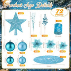 Realspring 72 Pieces Christmas Tree Ornament Set Xmas Assorted Decorations Bulk Glitter Poinsettia Berry Picks Topper Star Sequin Tree Skirts for Home Wreaths Holiday Party Favors (Light Blue) - Image 2