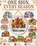 Interchangeable Door Sign 12 Inch Wood Welcome Decor 12 Magnetic Icons - Image 2