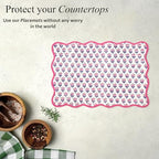 CPC Cotton Placemats Pink Sapphire Set of 4-Hand Block Printed Reversible Placemats, Flower Scalloped & Embroidered Cloth Table Mats - 14 x 20 inch Gift for Spring, Mother's Day - Image 6