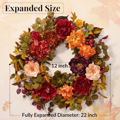 2 Pcs Fall Wreaths for Front Door, 24 Inch Fall Door Wreath with Hydrangea - Image 4