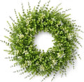 26 Inch Artificial Boxwood Wreath with White Flowers, Large Greenery Wreath by Unknown
