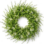 26 Inch Artificial Boxwood Wreath with White Flowers, Large Greenery Wreath by Unknown