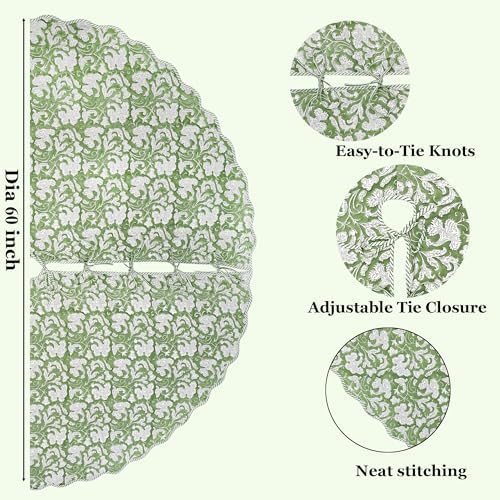 Ridhi Sage Green Hand Block Print Cotton Christmas Tree Skirt 40 Inch - Image 2