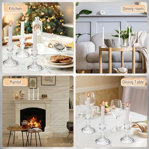 Suclain 24 Pcs Glass Candle Holder Set 12 Candlestick White Candles,Clear - Image 5