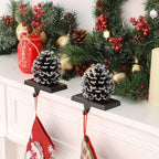 Hxezoc 2 Pack Pine Cone Christmas Stocking Holder with Snowflake, 3D Brown Metal Mantel Stocking Hangers for Christmas Fireplace Mantel Decorations Christmas Holiday Supplies - Image 4