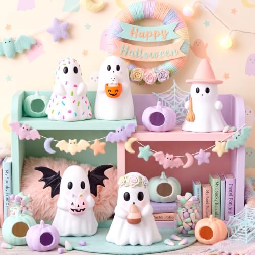 Simgoing 5 Pcs Pastel Ghost Figurines Cute Pink Halloween Decorations - Image 4
