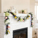 24'' Spring Summer Wreath Decoration for Front Door,Mantle, LED Lights with 8 Light Modes, Artificial Summer Floral Wreath with Easter Eggs Lambs Ear Leaves for Indoor Outdoor,Holiday Decor - Image 2