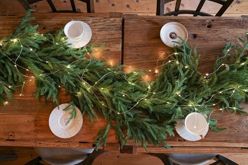 MISSPIN Christmas Garland with Lights, Real Touch Winter Pine Garland, Green Artificial Greenery Garland for Table, Mantle, Wall, Indoor, Outdoor Christmas Decorations - Image 7