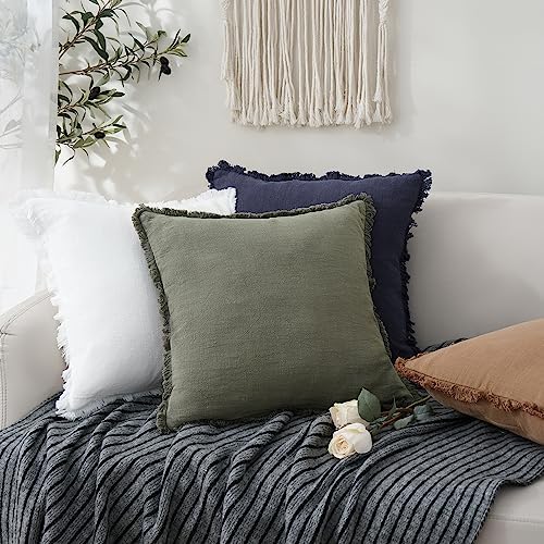 Foindtower Decorative Linen Fringe Throw Pillow Covers 24×24 Olive Green - Image 5