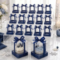 Gerrii 100 Pcs Clear Plastic Individual Cupcake Boxes 3.5" Single Cupcake Containers Transparent Ornament Gift Box with Inserts and Ribbon for Wedding Baby Shower Party Favor(Navy Blue) by Gerrii