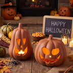 Tioncy Halloween Decor Terracotta Jack O Lantern Pumpkin Decor,Terracotta - Image 5