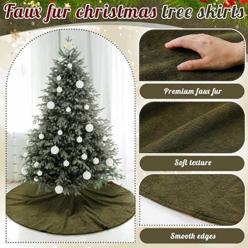 Viorawhite Moss Green Christmas Tree Skirt, 60 Inch Large Faux Fur - Image 2