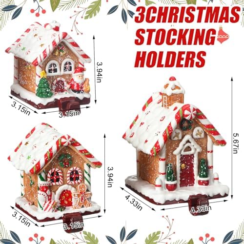 Riceshoot 3 Pcs Christmas Gingerbread House Stocking Holders,Classic - Image 3
