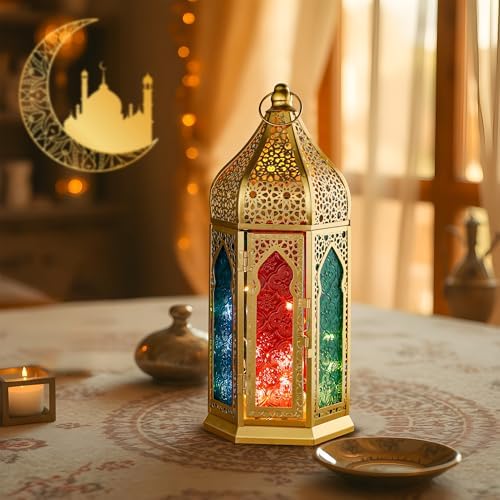 TRIROCKS Moroccan Lantern – 12'' Gold Hexagonal Candle Lantern with Tempered Glass & Hollow-Out Design, Decorative Indoor Outdoor Ramadan Lantern for Garden Yard Patio Wedding Parties Events - Image 5