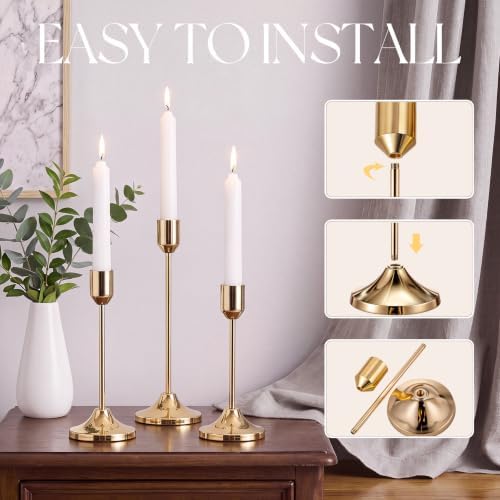 54 Pcs Brass Gold Taper Candle Holders Kits, Metal Candlestick Holders Bulk - Image 5
