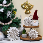 GENMOUS & CO. Farmhouse Tiered Tray Decor with Distressed Wood Bead Garland, Decorative 2 Tiered Serving Tray with Metal Handle for Rustic Home Décor - Image 3
