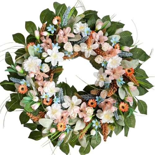 24 Inches Spring Wreaths for Front Door Spring Door Wreath Summer Floral Wreath with Wildflower for Wall Porch Indoors Outdoor Window Home Farmhouse Decorations by CIROASES