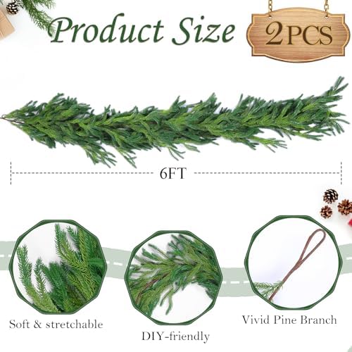 Rowfad 6Ft Norfolk Pine Garland for Mantle Christmas Decorations, 2 Set - Image 3