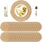 Kochorie Set of 36 Round Woven Placemats 13.5-Inch Natural Water Hyacinth Plant Placemats Hand-Woven Boho Rattan Placemat Wicker Weave Table Mats for Home Table Farmhouse by Kochorie