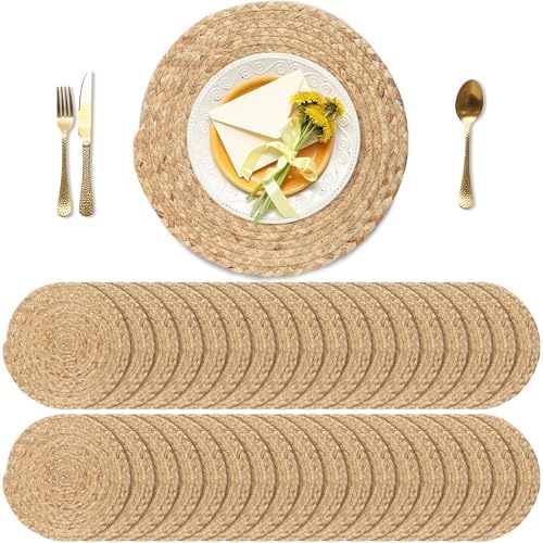 Kochorie Set of 36 Round Woven Placemats 13.5-Inch Natural Water Hyacinth Plant Placemats Hand-Woven Boho Rattan Placemat Wicker Weave Table Mats for Home Table Farmhouse by Kochorie
