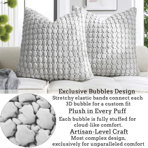 Pillow Cover 26x26 1 Piece Velvet Large Euro Sham Decorative Farmhouse Cushion Covers Soft Bubble Texture for Couch Sofa Bedroom Living Room,Gray - Image 4