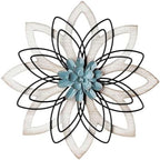 Remenna Metal Flowers Wall Decor, Metal Rustic Wall Art Decoration Farmhouse Wall Decorations Multiple Floral Hanging Decor for Bathroom Living Room Home Office Garden Kitchen (white & blue) by REMENNA
