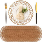 Geosar Round Woven Placemats Bulk Rustic Paper Braided Placemats Boho Natural Non slip Heat Resistant Table Mats for Wedding Party, Dinner Table Centerpiece Decoration, 13 Inch (Light Brown,24 Pcs) by Geosar