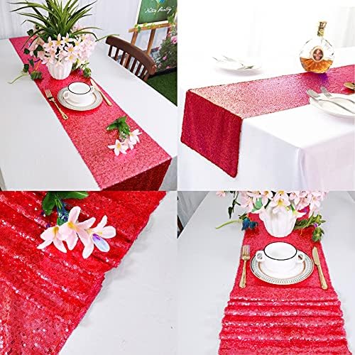 12 Packs 12 X 72 Inch Red Sequin Table Runner Glitter Dining Table Runner for Birthday Wedding Engagement Bridal Baby Shower Bachelorette Holiday Celebration Party Supplies Decorations (Red) - Image 5