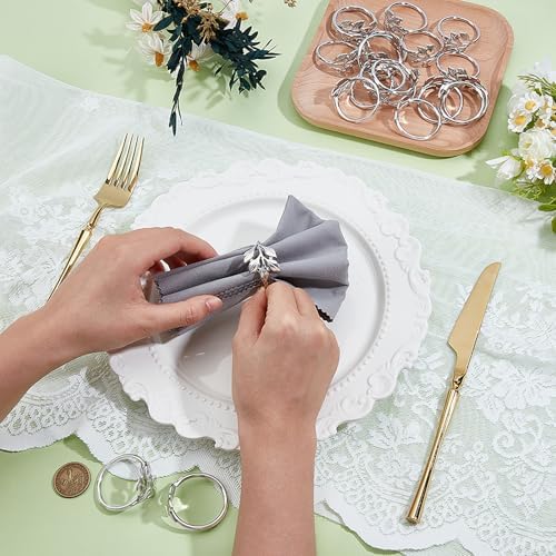 Peacoblue 60Pcs Sliver Leaf Napkin Rings Holders Modern Stainless Steel Napkin Ring Holders for Table Decor Settings, Vintage Napkin Ring for Wedding Christmas Thanksgiving Day Party - Image 3