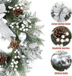 Sggvecsy 20 Inch Artificial Christmas Wreath for Front Door with Pine Needles White Berries Pine Cones Silver Bow Christmas Ball Decorations for Winter Wall Outdoor Home Holiday Xmas Decor - Image 7
