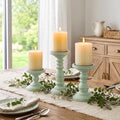 Wood Pillar Candle Holder: Distressed Sage Green Candle Stand by CreatedforWeddingsandHome