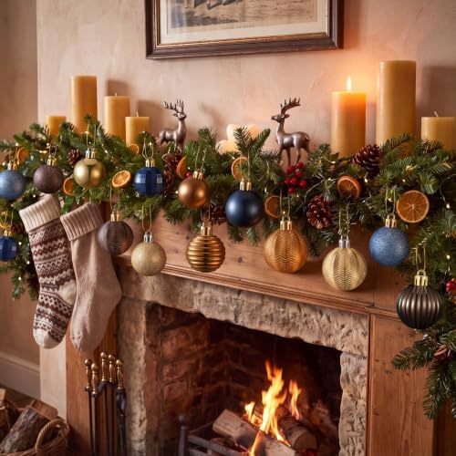 Lunmon 72 Pcs Christmas Ball Ornaments Bulk Navy Blue Coffee Brown Gold Copper Tree Ornament 1.57/1.97/2.36 Inch Shatterproof Matte Glitter Xmas Bauble Assorted Christmas Decor for Xmas Tree Home - Image 4