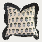 Palm & Loom 100% Cotton Linen Cushion Cover - Aira Decorative Throw Pillow Case with Dark Green & Blue with Ruffle - Modern Traditional Living Room, Bedroom Pillow Cover (Neela, 20" x 20" (Pack of 1)) by PalmLoom