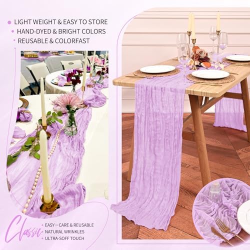 18 Pack Cheesecloth Table Runner 10FT Lilac Purple Table Runner Lavender Boho Gauze Cheese Cloth Table Runners Long Rustic Sheer Table Decorations for Wedding Party Baby Bridal Shower Birthday Holiday - Image 5