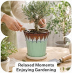 8.3 Inch Ceramic Planters with Drainage Hole and Saucer,Indoor Outdoor Large Flower Pots, Garden Pot for Plant Lovers (Drip Green) - Image 5