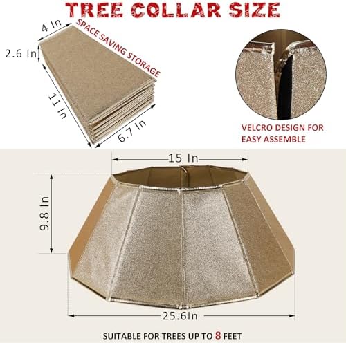 Blissun Fabric Christmas Collar, Glittering Tree Ring, Willow Skirt for Tree Decorations (Glitter Gold) - Image 2