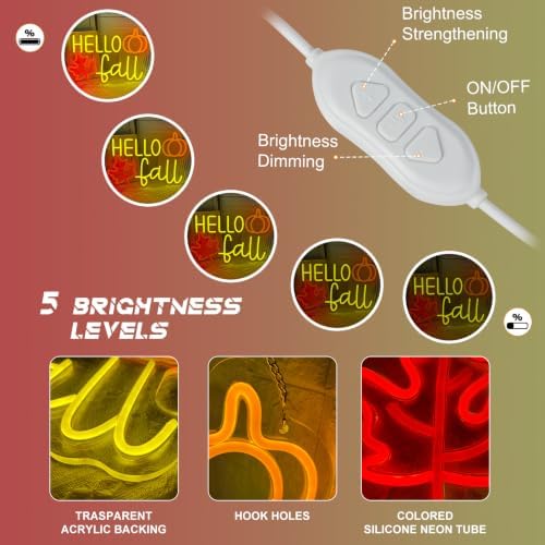 Hello Fall Neon Sign Dimmable Autumn Neon Led Lights with Maple Leaf - Image 3